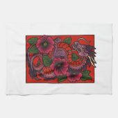Lila Hibiskus chinesischer Drache Geschirrtuch (Horizontal)