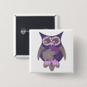 Lila Hibiskus-Eulen-Knopf Button (Vorne & Hinten)