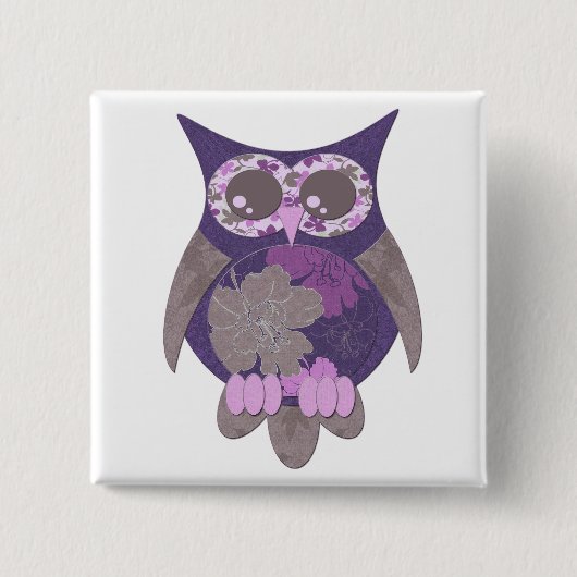 Lila Hibiskus-Eulen-Knopf Button (Vorderseite)