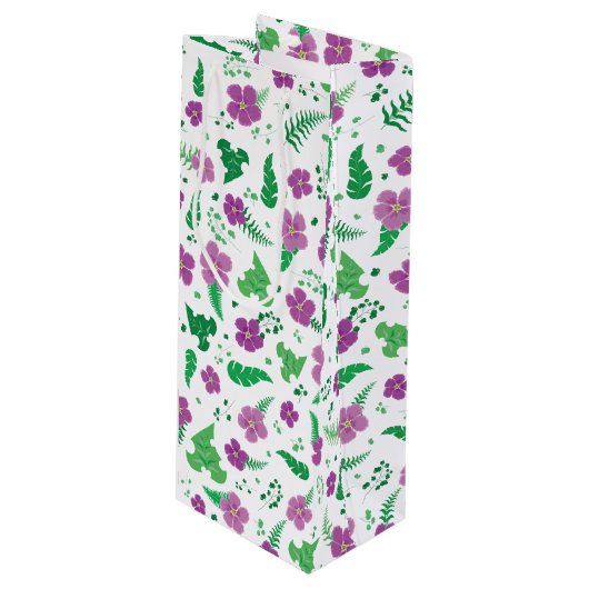 Lila Hibiskus Geschenktüte Für Weinflaschen (Vorderseite Schrägansicht)
