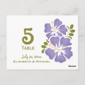 Lila Hibiskus Hochzeitsempfang Tischnummer Auto (Rückseite)