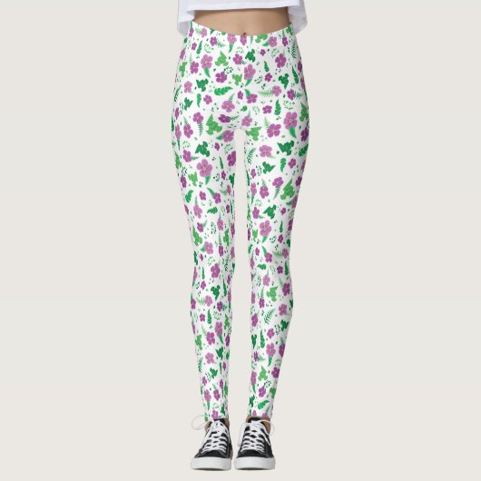 Lila Hibiskus Leggings (Vorderseite)