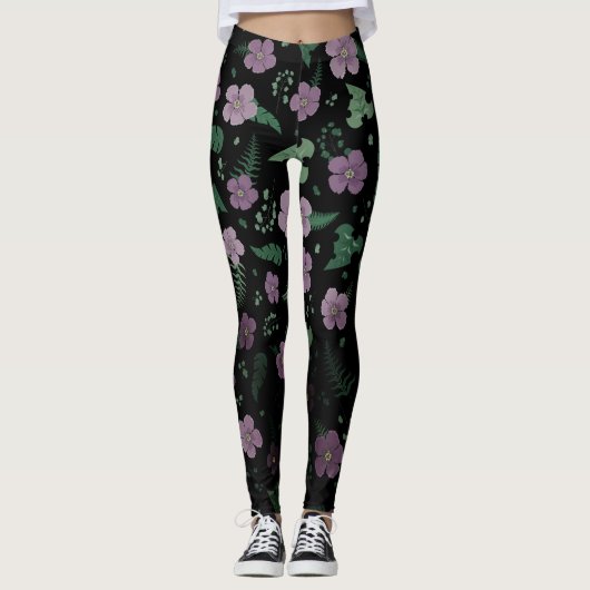 Lila Hibiskus Leggings (Vorderseite)