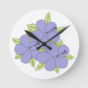 Lila Hibiskus Runde Wanduhr