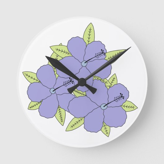 Lila Hibiskus Runde Wanduhr (Vorderseite)