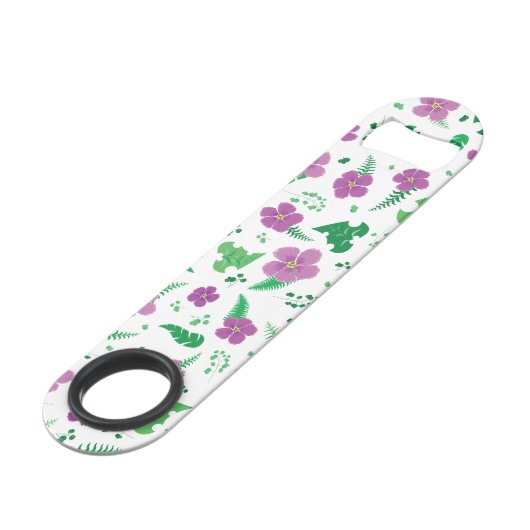 Lila Hibiskus Speedflaschenöffner (Vorderseite Schrägansicht)