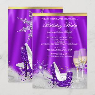 Lila High Heel Gold Champagner Schneeflocken Party Einladung