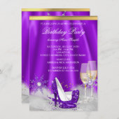 Lila High Heel Gold Champagner Snowflakes Party Einladung (Vorne/Hinten)