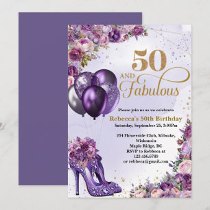 Lila High Heels 50. Geburtstag Einladung