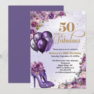 Lila High Heels 50. Geburtstag Einladung