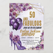 Lila High Heels 50. Geburtstagsparty Einladung (Vorne/Hinten)