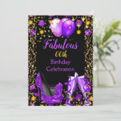 Lila High Heels Gold Balloons Champagner Party Einladung (Stehend Vorderseite)