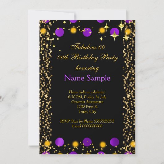 Lila High Heels Gold Balloons Champagner Party Einladung (Rückseite)