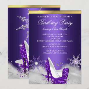 Lila High Heels Silber Gold Geburtstagsfeier Einladung