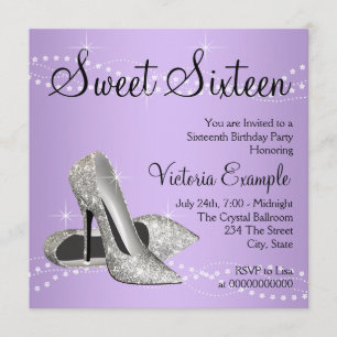 Lila High Heels Sweet 16 Party Einladung