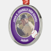 Lila High School Baseballspieler Foto Weihnachten Ornament Aus Metall (Links)