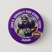 Lila High School Football Player Foto Button (Vorderseite)