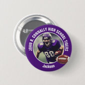 Lila High School Football Player Foto Button (Vorne & Hinten)