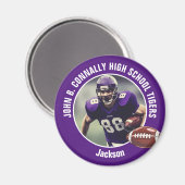 Lila High School Football Player Foto Magnet (Vorderseite/Rückseite)