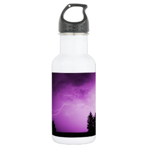 Lila Himmel mit Blitz Edelstahlflasche
