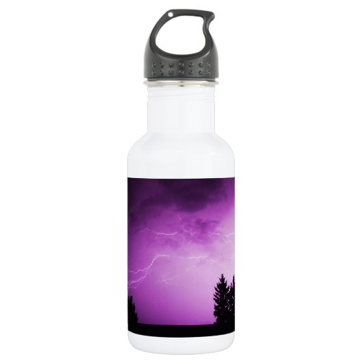 Lila Himmel mit Blitz Edelstahlflasche (Vorderseite)