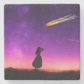 Lila Himmel mit einem Comet, der zur Erde abstürzt Steinuntersetzer (Vorderseite)