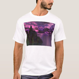 Lila Himmel mit Vögeln 3d T-Shirt