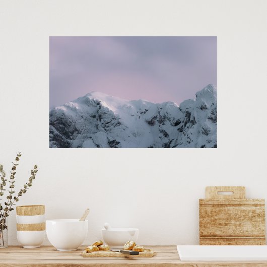 Lila Himmel über Bergen Poster (Küche)