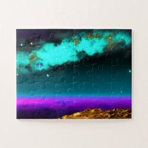 Lila Himmel über dem Planeten Puzzle