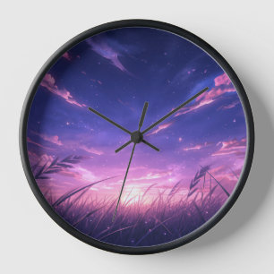 Lila Himmel-Wanduhr bei Sonnenuntergang Uhr