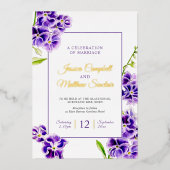 Lila Himmelshochzeit und Blume Folieneinladung (Vorderseite)
