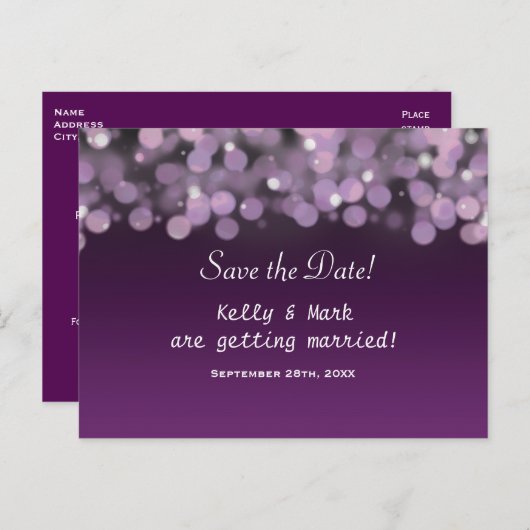Lila Himmelsleuchten Save the Date Hochzeitskarte Ankündigungspostkarte (Vorne/Hinten)