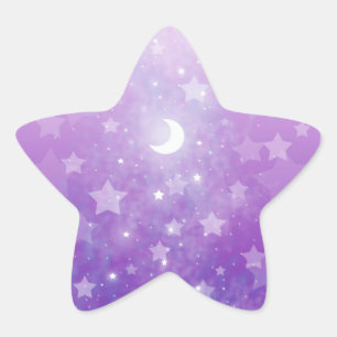 Lila himmlische Fantasy-Kunst Sterne und Mond Stern-Aufkleber