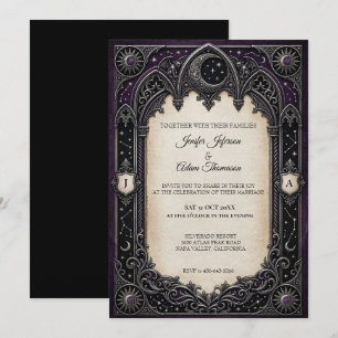 Lila himmlische gotische Hochzeitseinladung Einladung