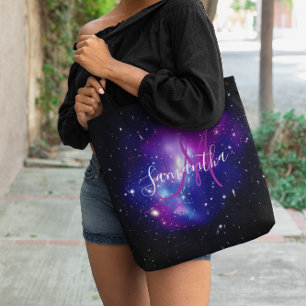 Lila himmlisches Weltraum-Foto-Monogramm Tasche