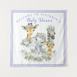 Lila Hintergrund des Safari Baby Shower Wandteppich