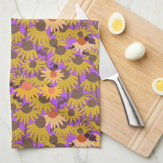 Lila Hintergrund für Bienen und Bewohner Geschirrtuch (Viertel Falte)