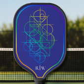 Lila Hintergrund geometrischer Regenbogenprimitive Pickleball Schläger