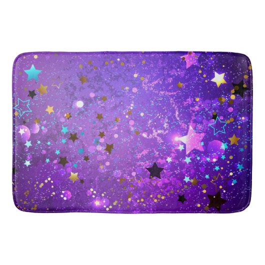Lila Hintergrund mit Sternen Badematte (Vorderseite)
