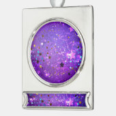 Lila Hintergrund mit Sternen Banner-Ornament Silber (Links)