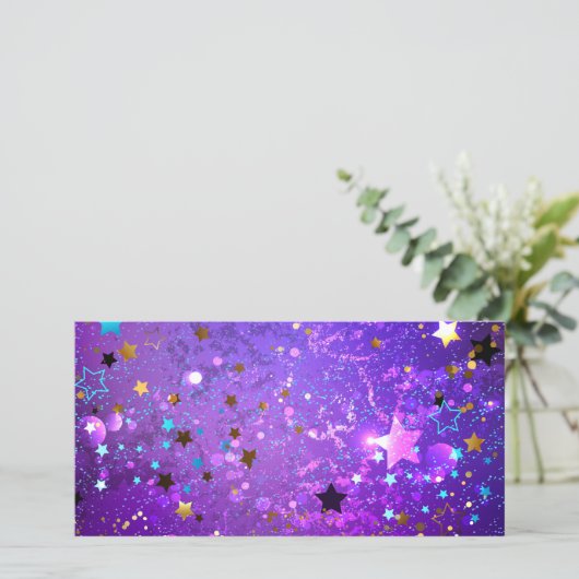 Lila Hintergrund mit Sternen Dankeskarte (Stehend Vorderseite)