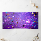 Lila Hintergrund mit Sternen Dreifach Gefaltete Ankündigung (Innenseite)