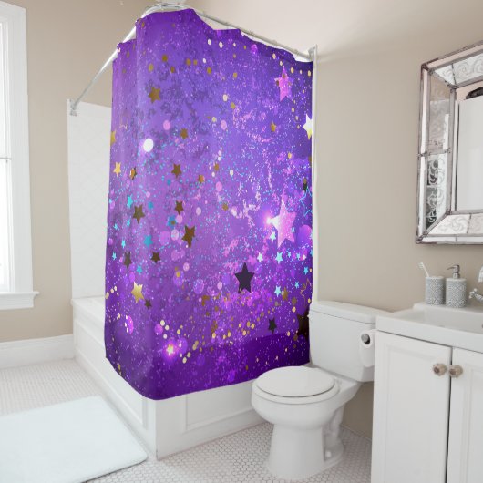 Lila Hintergrund mit Sternen Duschvorhang (Beispiel)