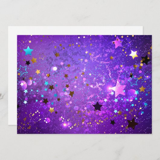 Lila Hintergrund mit Sternen Einladung (Vorne/Hinten)