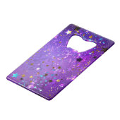 Lila Hintergrund mit Sternen Geldbeutel Flaschenöffner (Rückseite Schrägansicht)