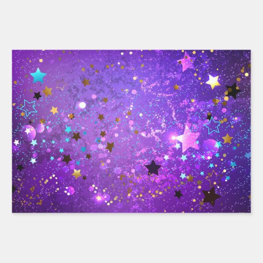 Lila Hintergrund mit Sternen Geschenkpapier Set (Vorderseite)