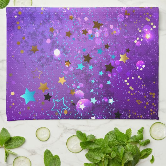 Lila Hintergrund mit Sternen Geschirrtuch (Gefaltet)