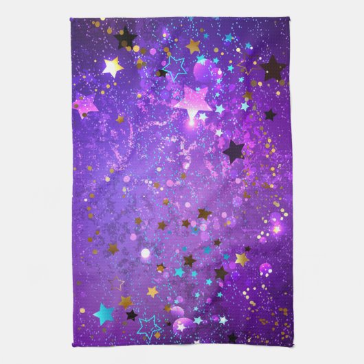 Lila Hintergrund mit Sternen Geschirrtuch (Vertikal)