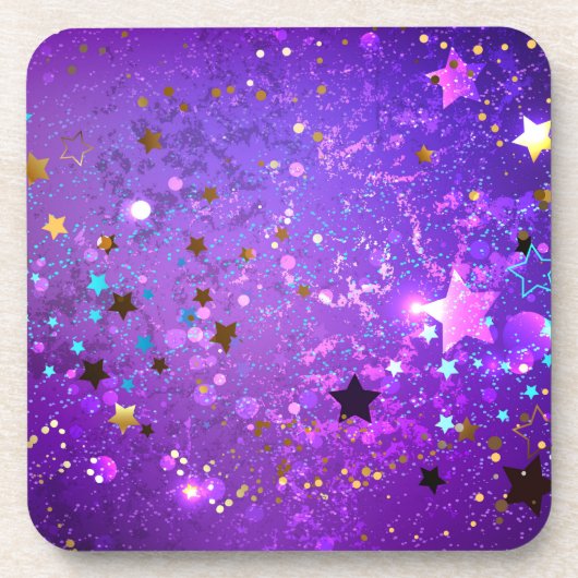 Lila Hintergrund mit Sternen Getränkeuntersetzer (Vorderseite)