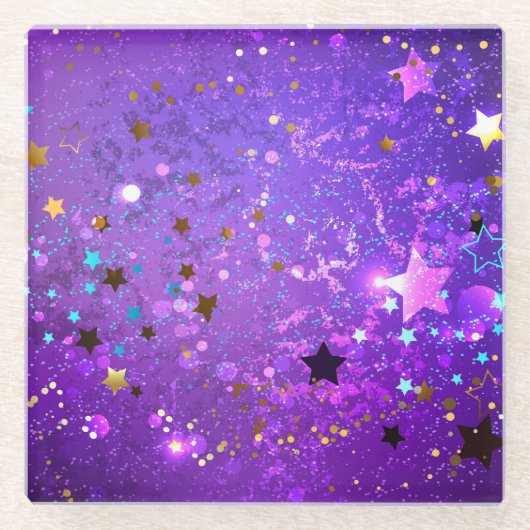 Lila Hintergrund mit Sternen Glasuntersetzer (Vorderseite)